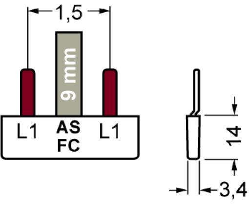 Pin busbar 16 mm² connection 2 x 1phaseASFC safe to touch
