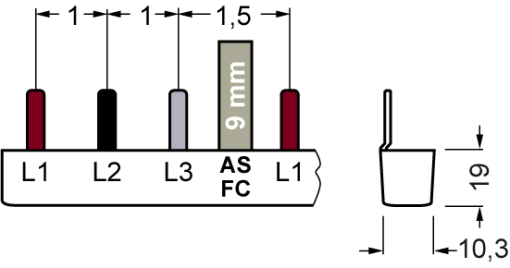 Pin busbar 16 mm² connection 4 x 3phaseASFC safe to touch