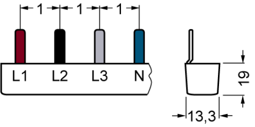 Pin busbar 16 mm² connection 3 x 4phase safe to touch