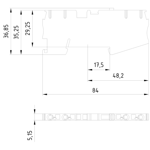 Isolating blade terminal with springloaded connection 4 terminals