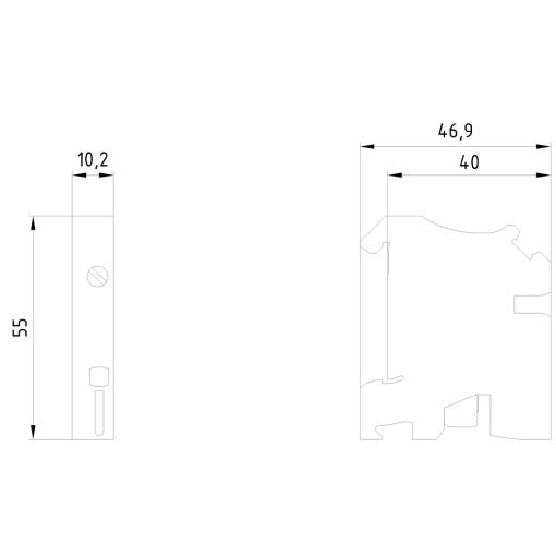 N conductor isolating terminal with screw terminal crosssection 10 mm2 wid