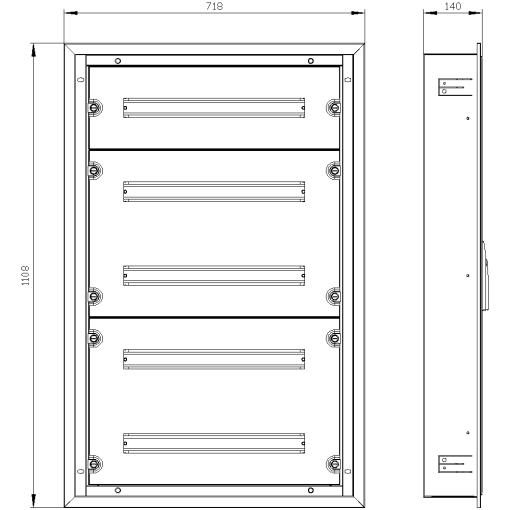 ALPHA 125 UNIVERSAL wallmounted cabinet Flushmounting with distribution 