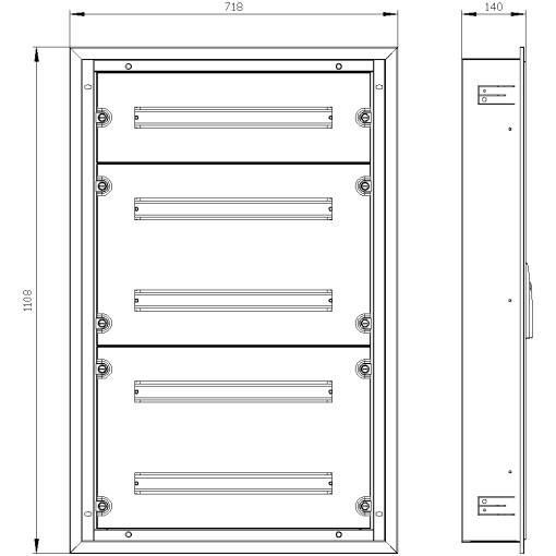 ALPHA 125 UNIVERSAL wallmounted cabinet Flushmounting with distribution 