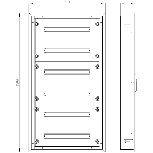 ALPHA 125 UNIVERSAL wallmounted cabinet Flushmounting with distribution 