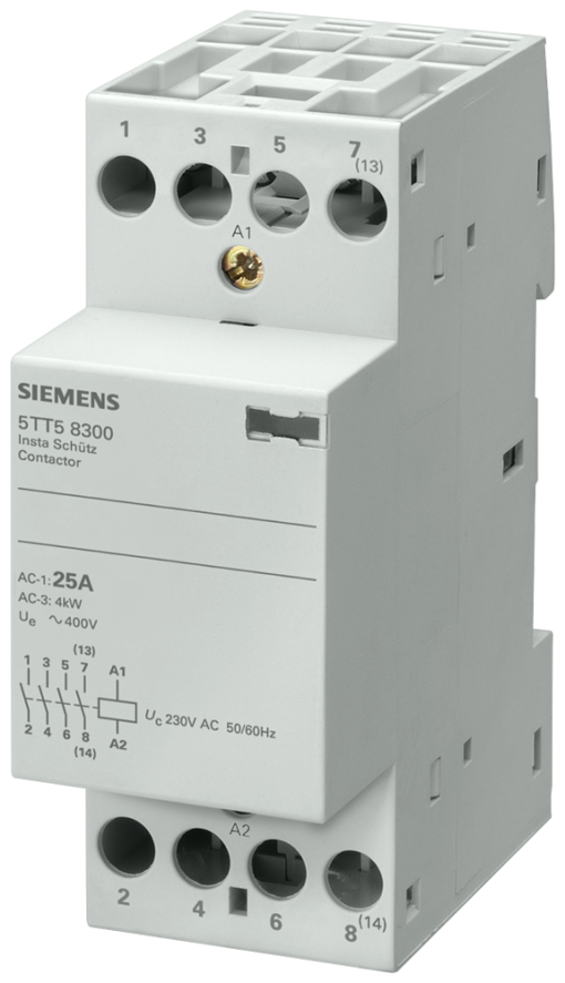 Insta contactor with 4 NO contacts contact for 230 V AC 400 V 25 A control 