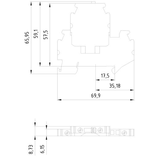 Twotier terminal with screw connection terminal size 40 mm2 terminal width