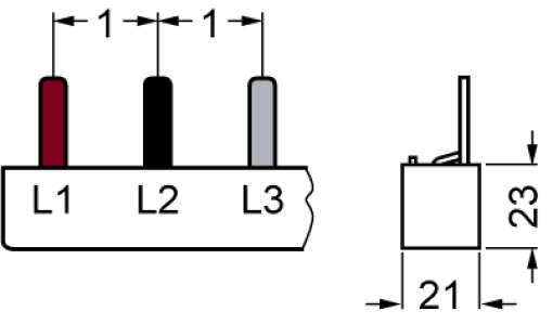 Pin busbar 3phase 1016 mm long with touch protection 18 mm2 without end caps