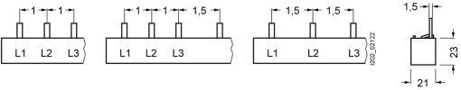 Pin busbar 3x 1phaseAUX 1016 mm long with touch protection 18 mm2