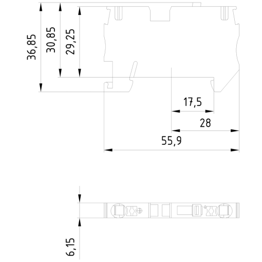 Isolating blade terminal 4 mm2 62 mm width gray