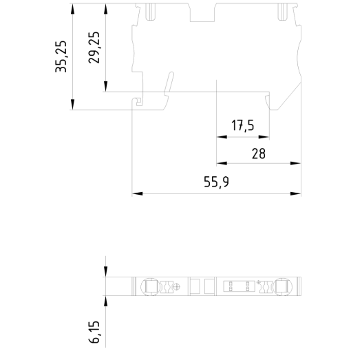 Isolating terminal 4 mm2 62 mm width gray