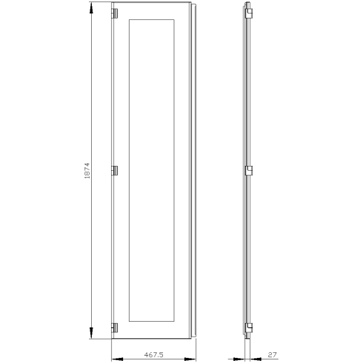 SIVACON door half left window IP55 H 2000 mm W 450 mm protection class 1