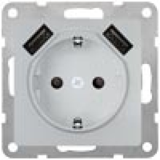 DELTA isystem SCHUKO socket outlet with double USB charger aluminum metallic
