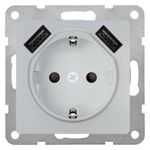 DELTA isystem SCHUKO socket outlet with double USB charger aluminum metallic