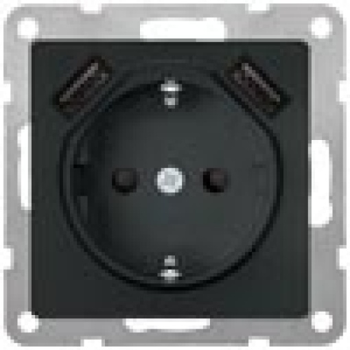DELTA isystem SCHUKO socket outlet with double USB charger carbon metallic