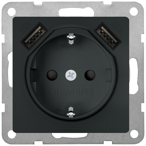 DELTA isystem SCHUKO socket outlet with double USB charger carbon metallic
