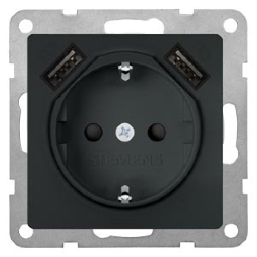 DELTA isystem SCHUKO socket outlet with double USB charger carbon metallic