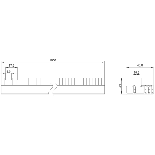 Compact pin busbar 10 mm2 connection 3PN compact device 1 MW fingersafe
