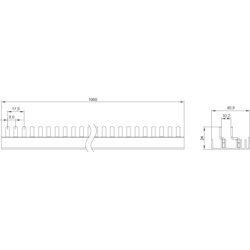 Compact pin busbar 10 mm2 connection 1PN compact device 1 MW fingersafe