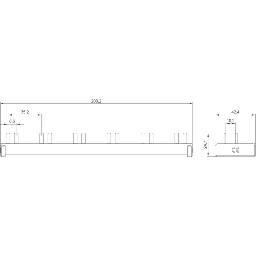 Compact pin busbar 10 mm2 connection 3PN 6x AFDD 5SM6  6x compact device