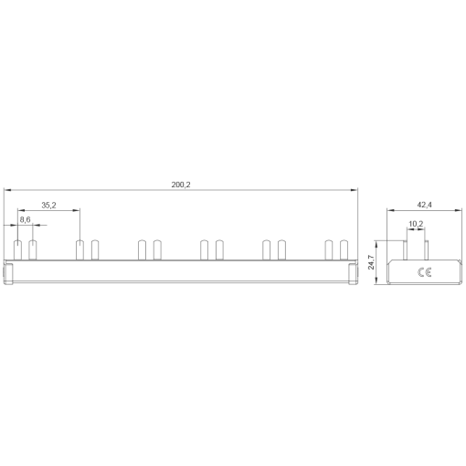 Compact pin busbar 10 mm2 connection 1PN 6x AFDD  6x compact device 1 MW