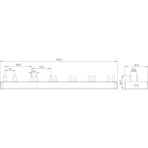 Compact pin busbar 10 mm2 connection 2pole L  N 1x RCCB 2pole  5