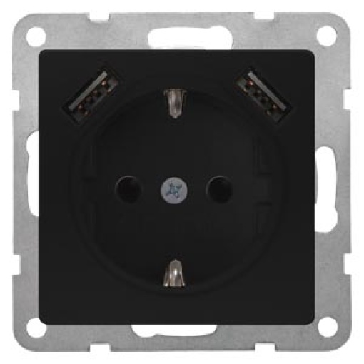 DELTA isystem SCHUKO socket outlet with double USB charger soft black