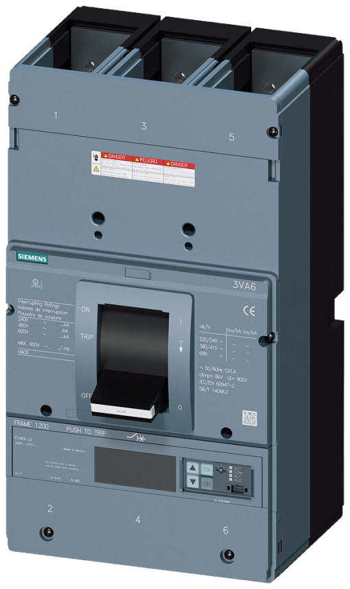 circuit breaker 3VA6 UL frame 1200 breaking capacity class  M 35kA  480 V 3