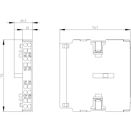 Auxiliary switch 2 NO EN50005 lateral 10 mm S3S12