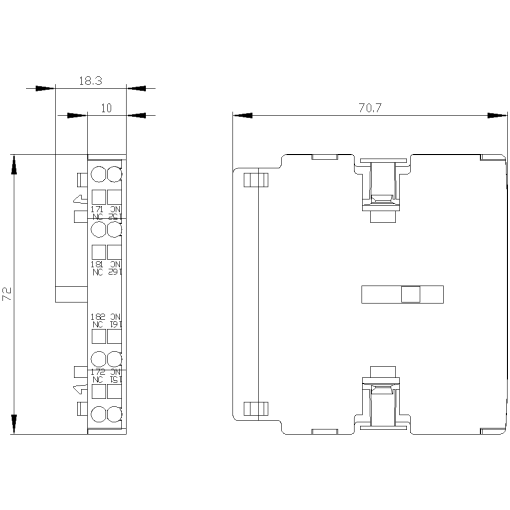 Auxiliary switch 2 NC EN50005 lateral 10 mm S3S12