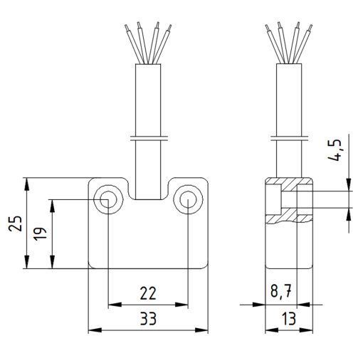 Contact block rectangular small 10 m cable