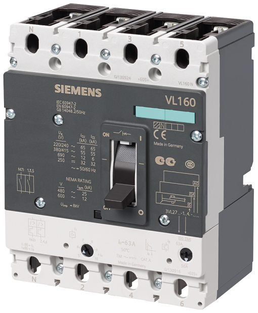 circuit breaker VL160H high breaking capacity Icu70kA 415V AC 4pole line 