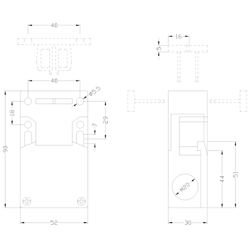 Safety position switch with separate actuator lateral and faceend