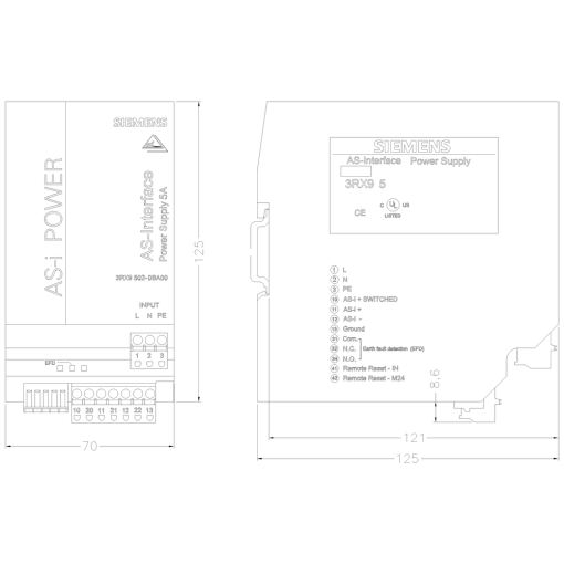 ASi power supply unit IP20 out ASi 30 V DC 5 A in 120 V230 V AC with g