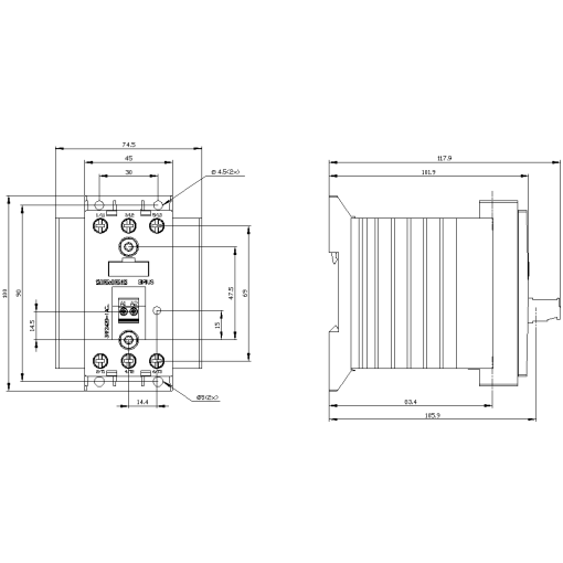 Solidstate contactor 3RF2 3ph AC51 20 A 48600 V230 V AC 3phase controlled