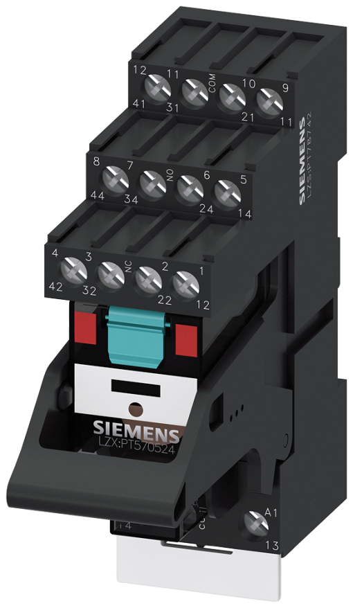 Plugin relay complete unit 230 V AC 4 changeover contacts LED module red base