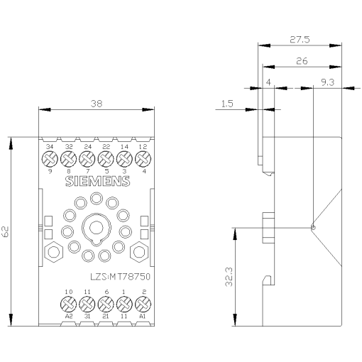 Plugin base for mounting 11pole round width 38 mm
