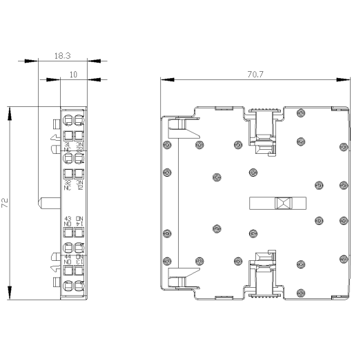 first lateral auxiliary switch 1 NO 1 NC encapsulated solidstate compatib