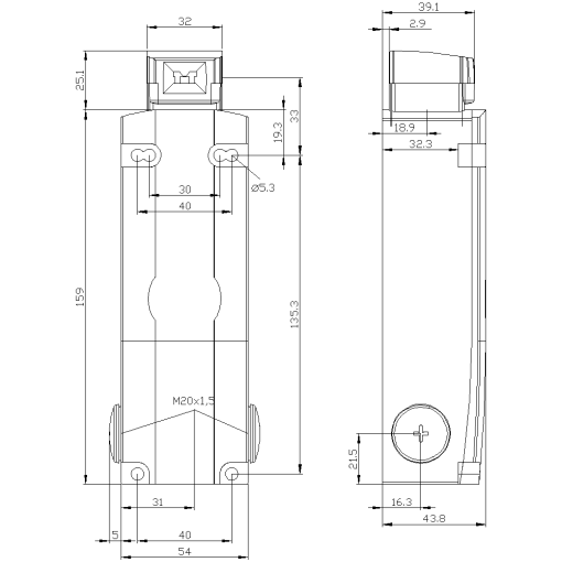 Safety position switch locking force 2600 N 5 directions of approach 3X