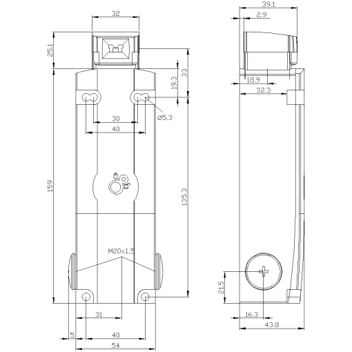 Safety position switch locking force 2600 N 5 directions of approach 3X