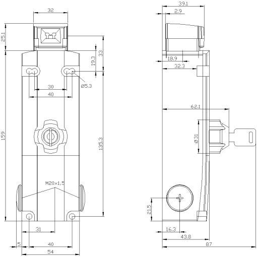 Safety position switch locking force 2600 N 5 directions of approach 3X