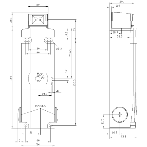 Safety position switch locking force 2600 N 5 directions of approach 3X