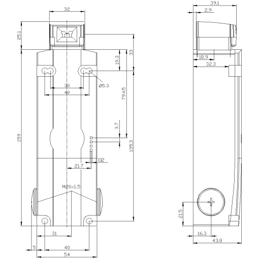 Safety position switch locking force 2600 N 5 directions of approach 3X