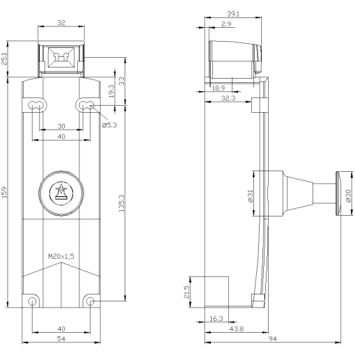 Safety position switch locking force 1300N 3X