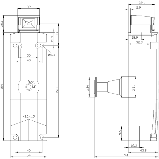 Safety position switch locking force 1300N 3X