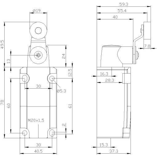 Position switch metal encl 40 mm EN50041 device connection