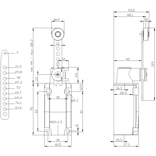 Position switch metal encl 40 mm EN50041 device connection