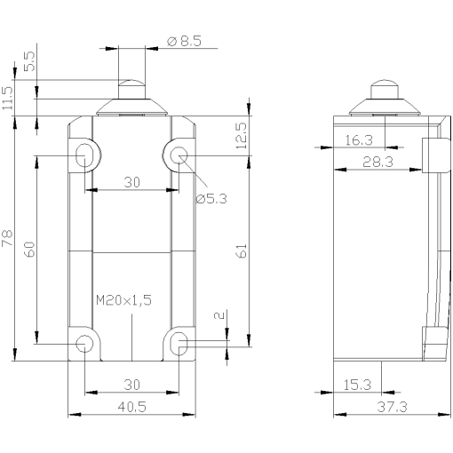 Position switch metal encl 40 mm EN50041 device connection