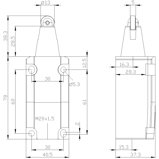 Position switch metal encl 40 mm EN50041 device connection