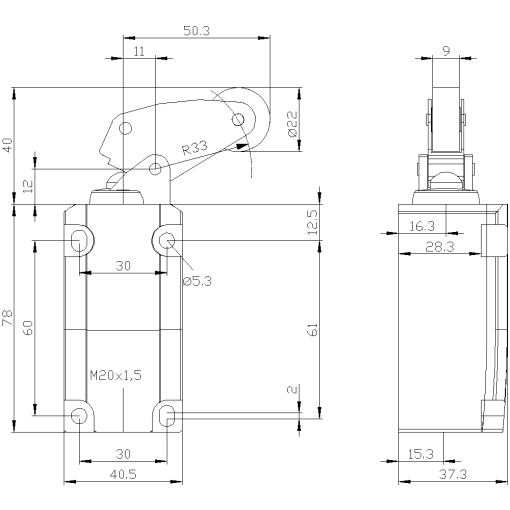 Position switch metal encl 40 mm EN50041 device connection