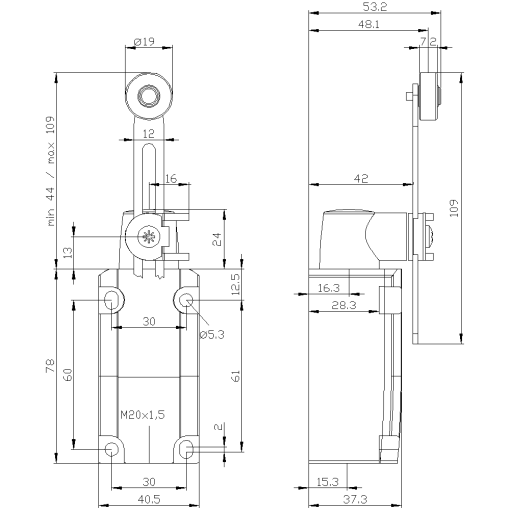 Position switch metal encl 40 mm EN50041 device connection